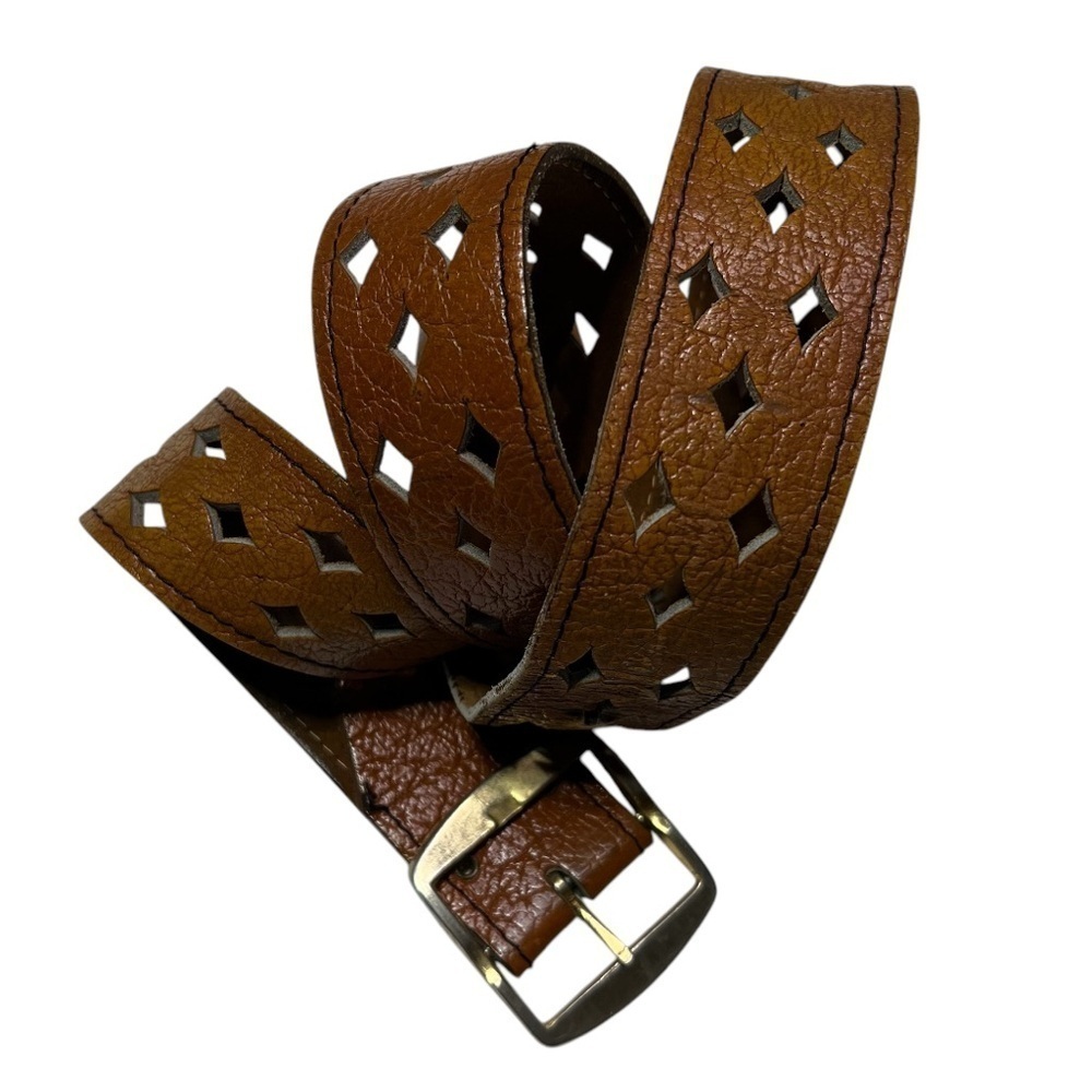 Men's Brown Laser cut Rustic Leather Belt size 34